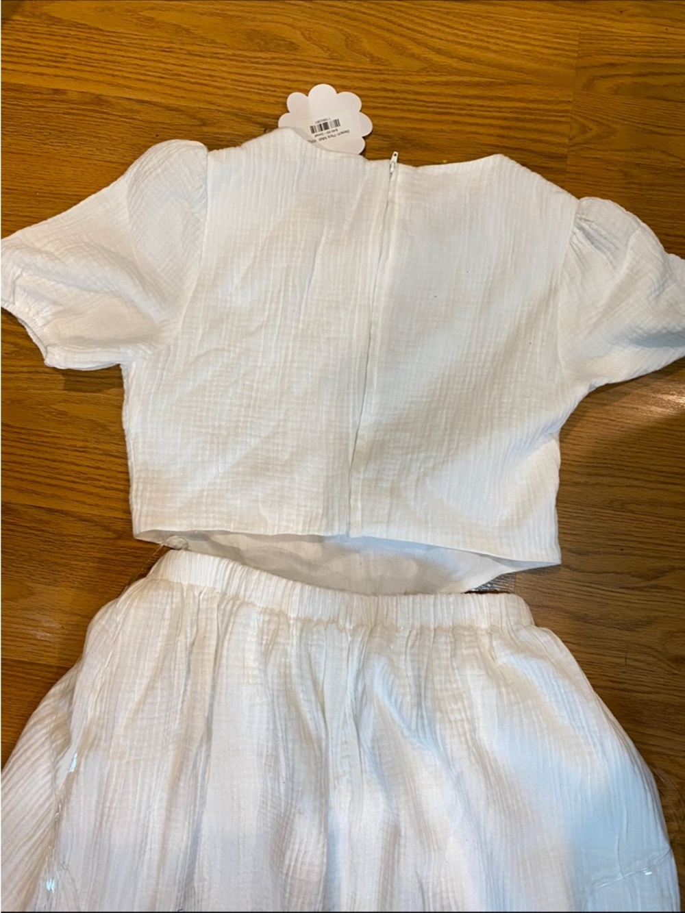Women’s White Elastic-Waist Midi Summer Dress with Cutout Waist size S - Picture 6 of 7